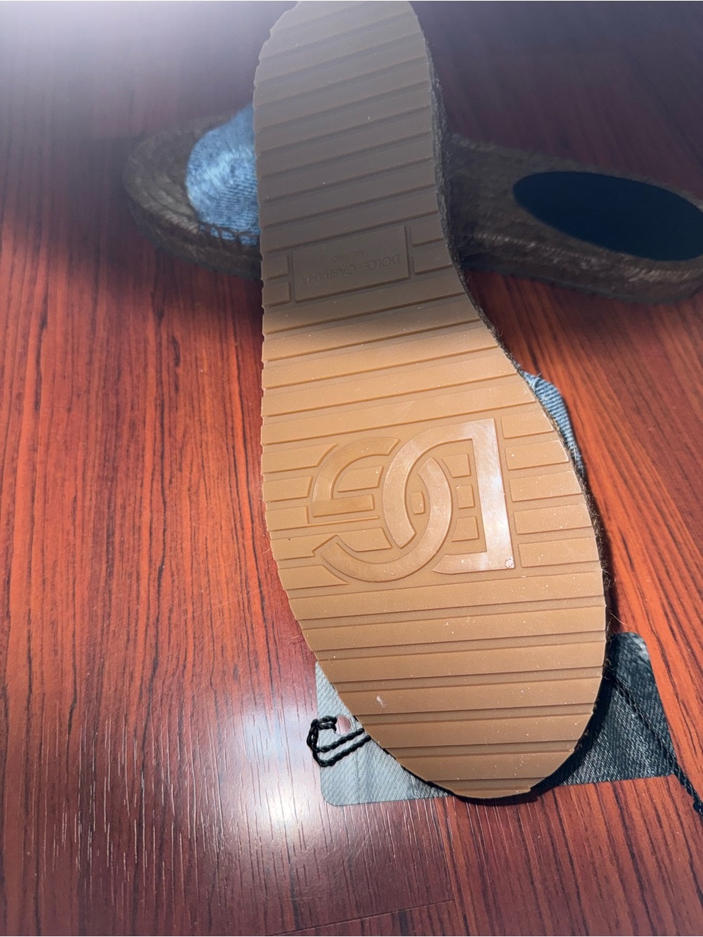 Dolce & Gabbana Denim Slide Sandals with Gold Logo - Picture 3 of 6